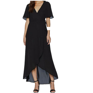 SHOW ME YOUR MUMU Women XS Black Flutter Sleeve Maxi Full Wrap Dress‎ Feminine